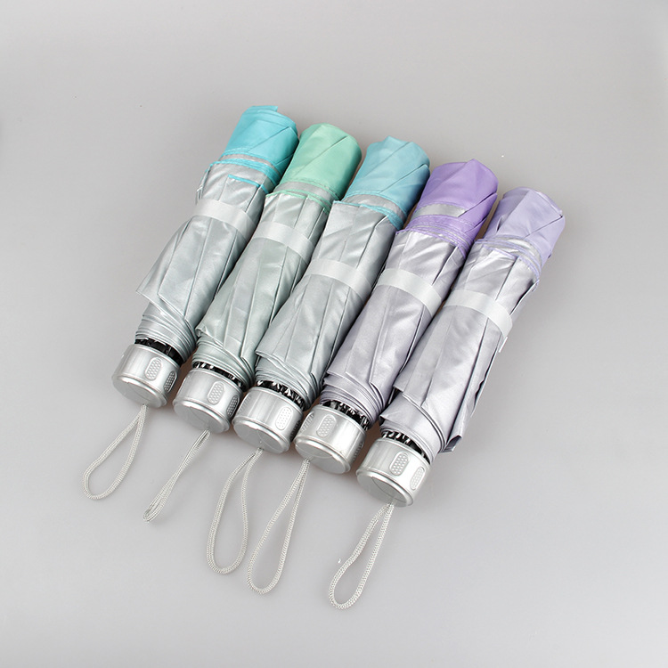 21寸8K三折手开涤纶银胶伞