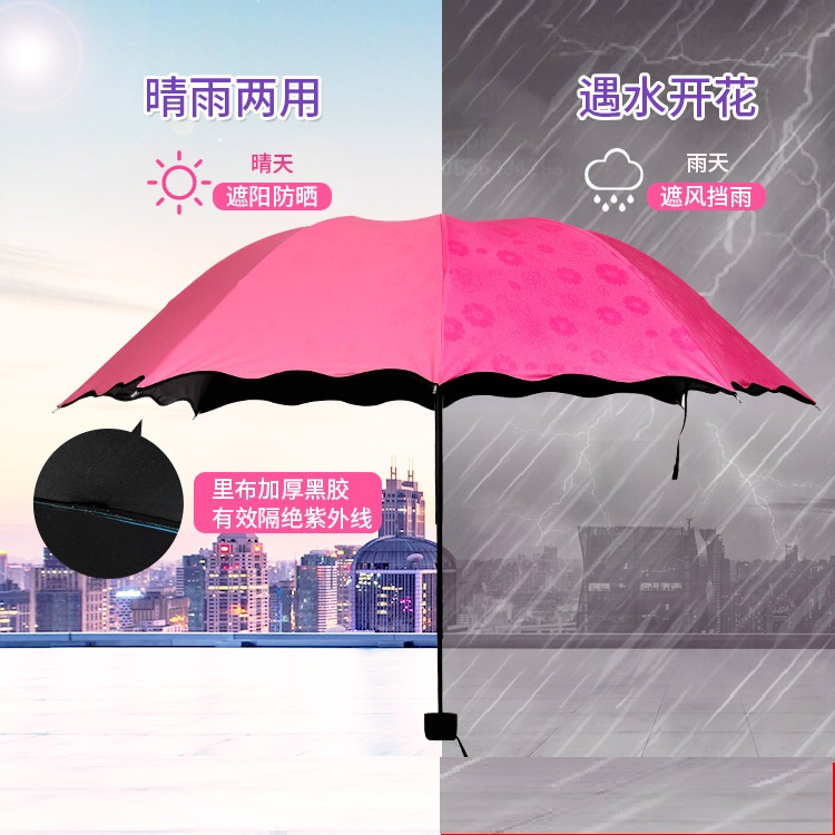 三折手开女士折叠伞 遇水现花伞