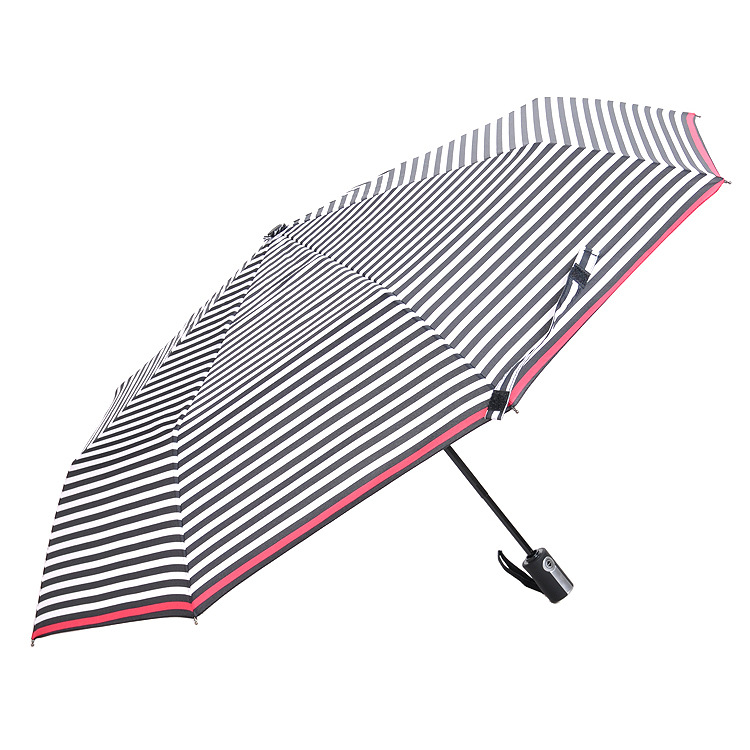 21寸8K三折全自动自开收条纹伞